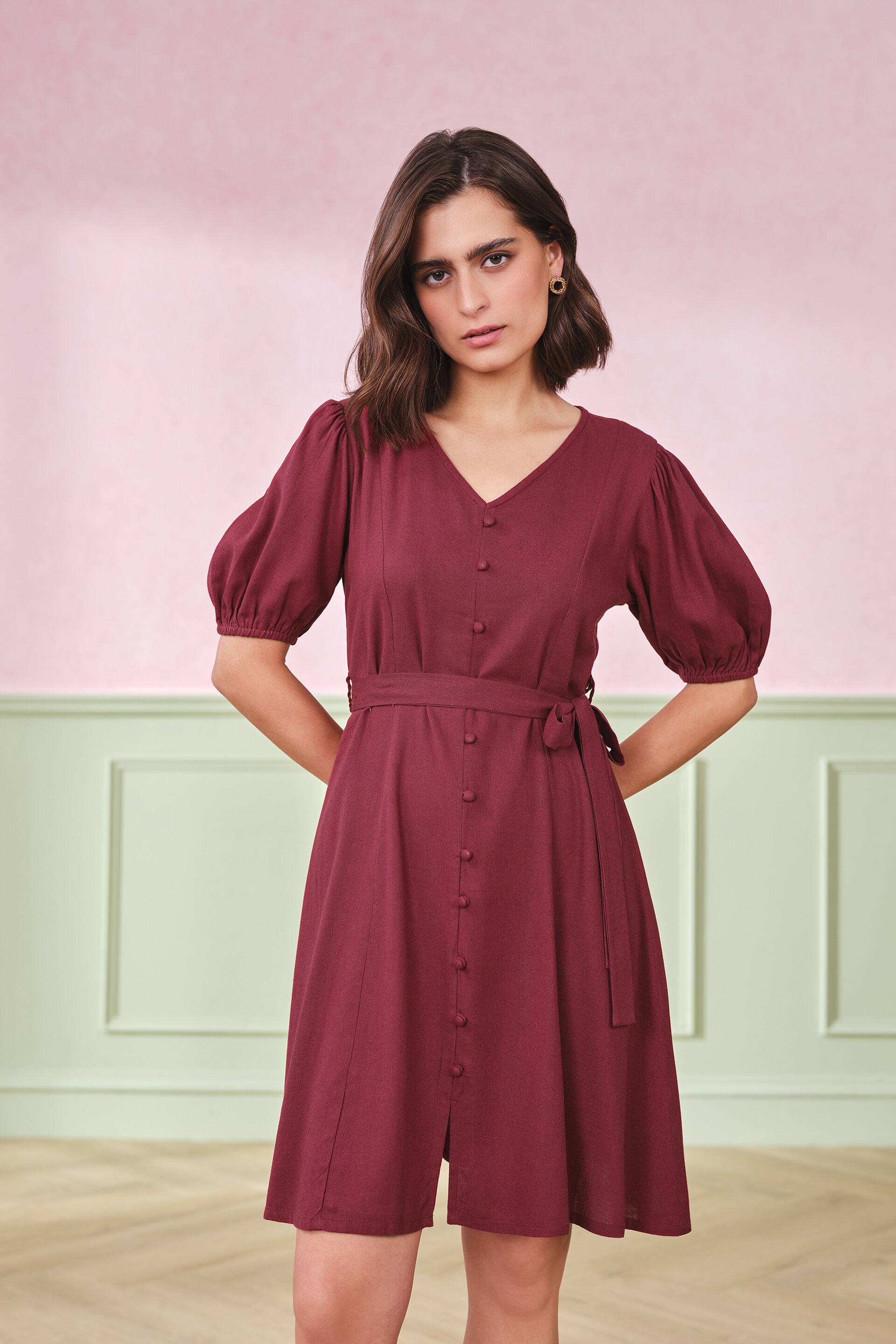 Chic in Crimson Maroon Viscose Blend Dress, Maroon, image 2